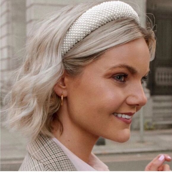 NWT Sincerely Jules Cream Off-White Faux Pearl Puffed Chunky Headband - Picture 1 of 15